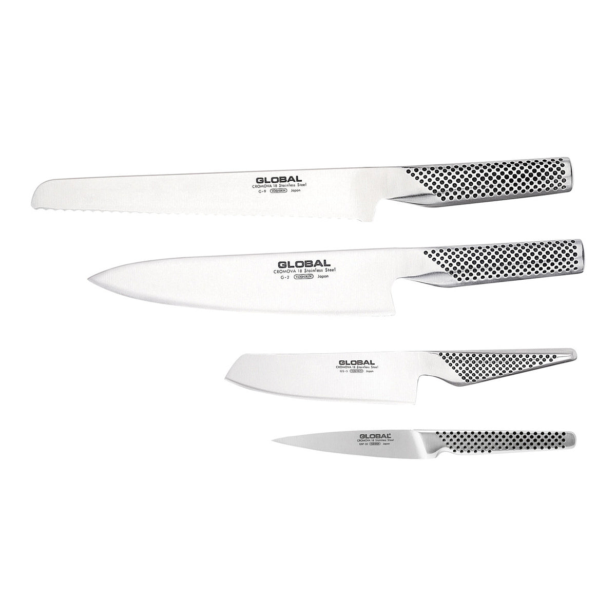 5 Piece Knife Block Set with four stainless steel knives featuring silver blades and dimpled handles