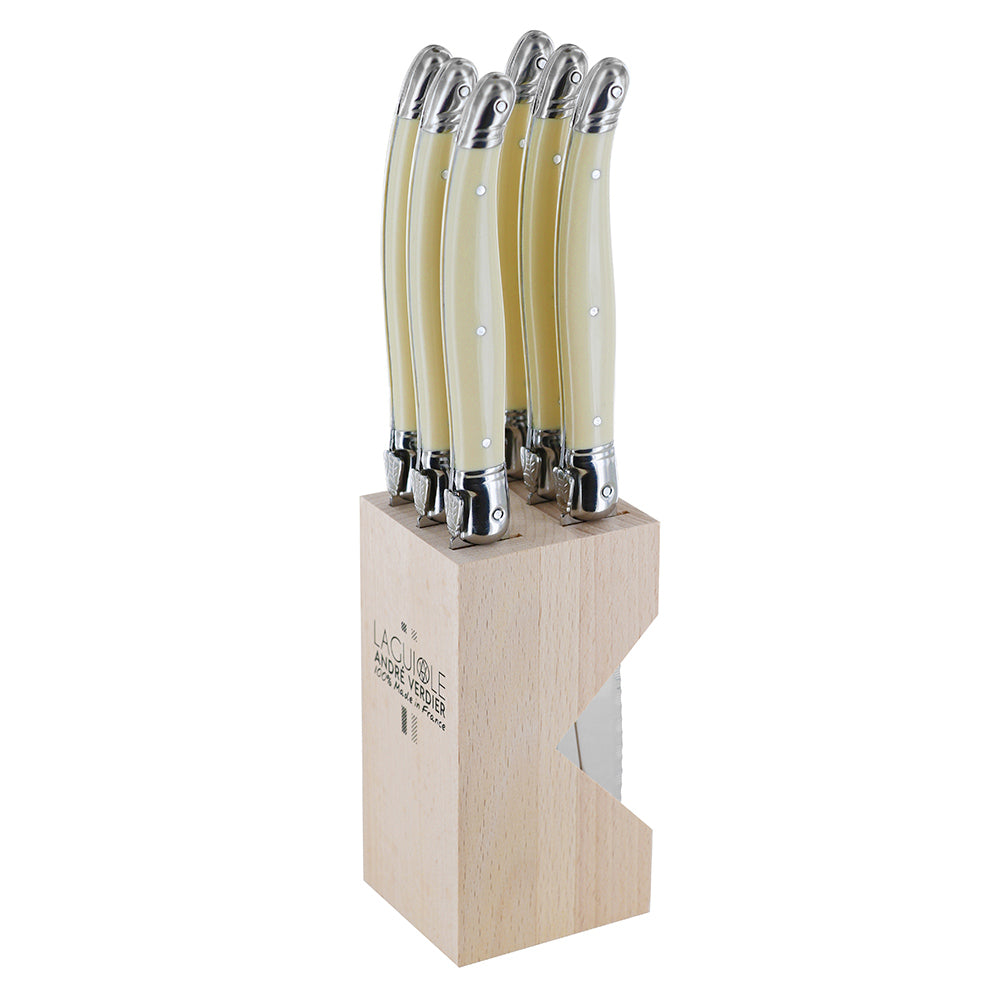 Andre Verdier - 6 Piece Steak Knife Set Block - Ivory Colour