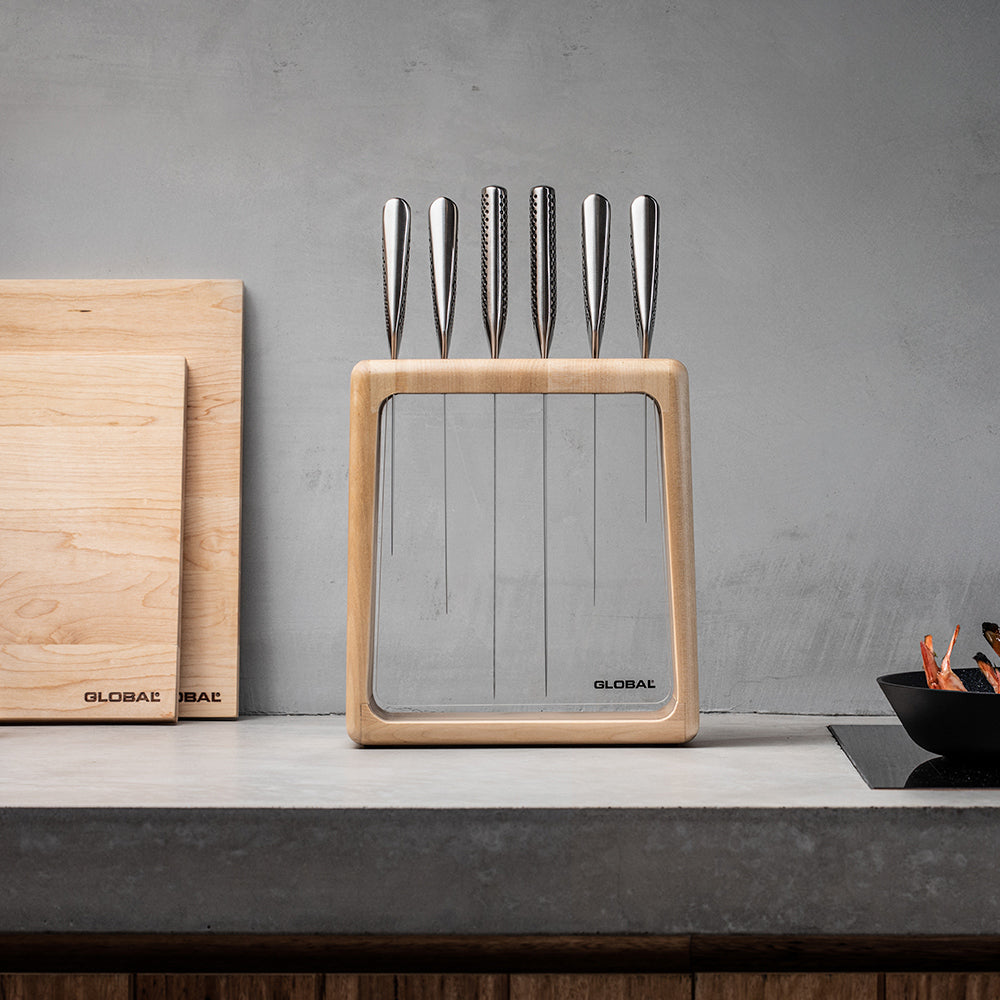 Global Hashira 7 Piece Knife Block Set - Maple