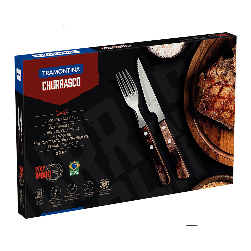 Churrasco Spanish Steak Cutlery 12 Piece Set - Brown