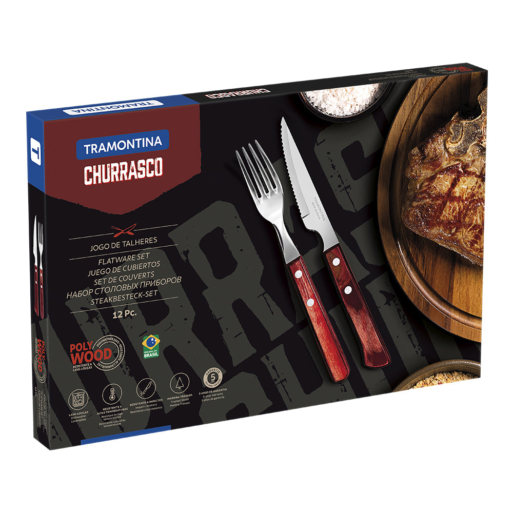 Churrasco Spanish Steak Cutlery 12 Piece Set - Red