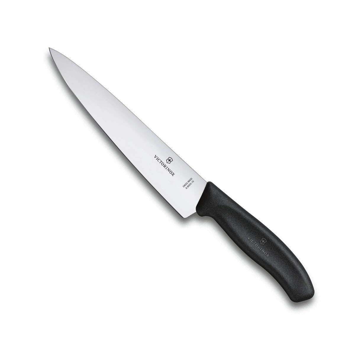 Swiss Classic 19cm Carving Knife - Victorinox with a straight stainless steel blade and textured black ergonomic handle