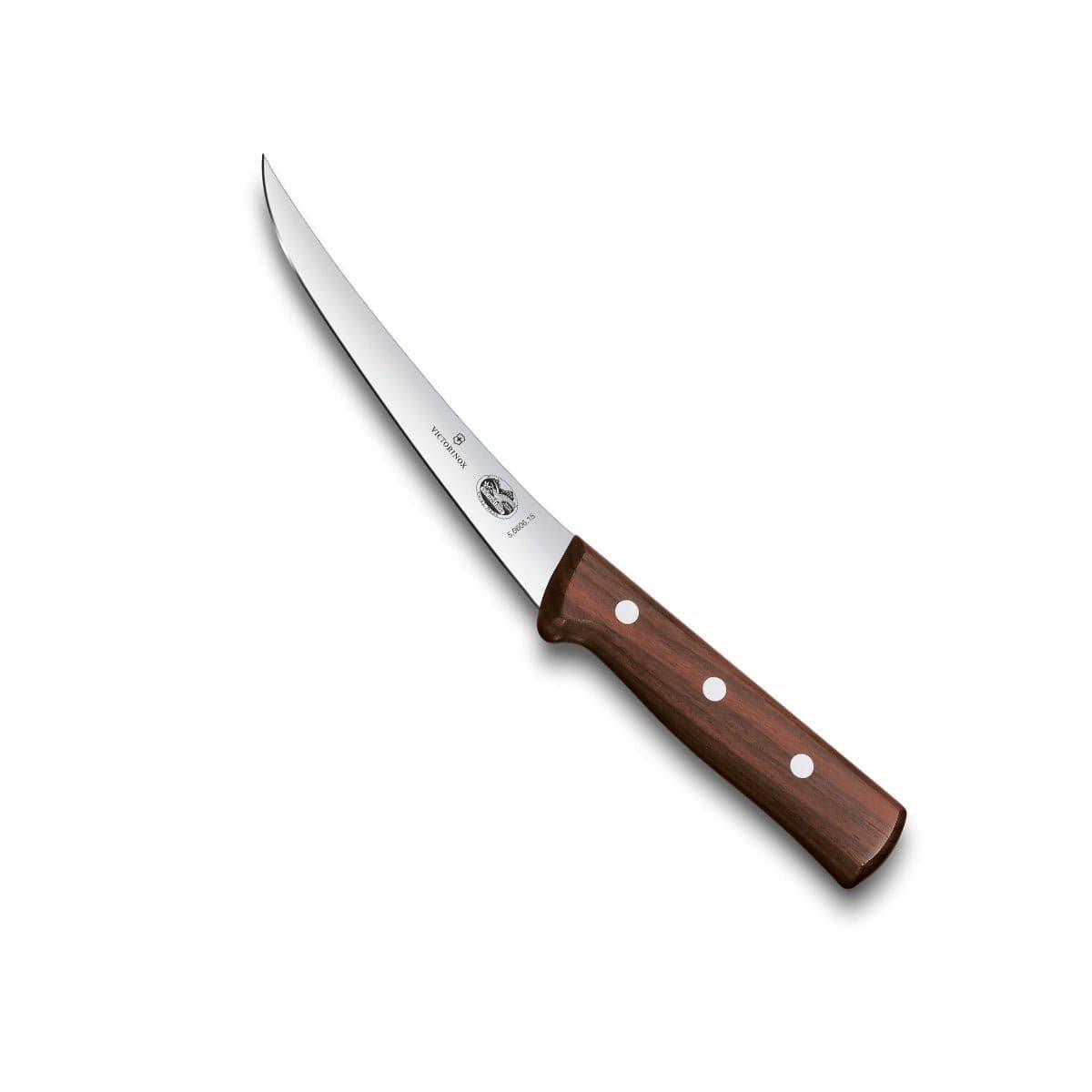 Victorinox Boning Knife - Curved 12cm Blade, Wood Handle with a slim curved silver blade and brown wood handle