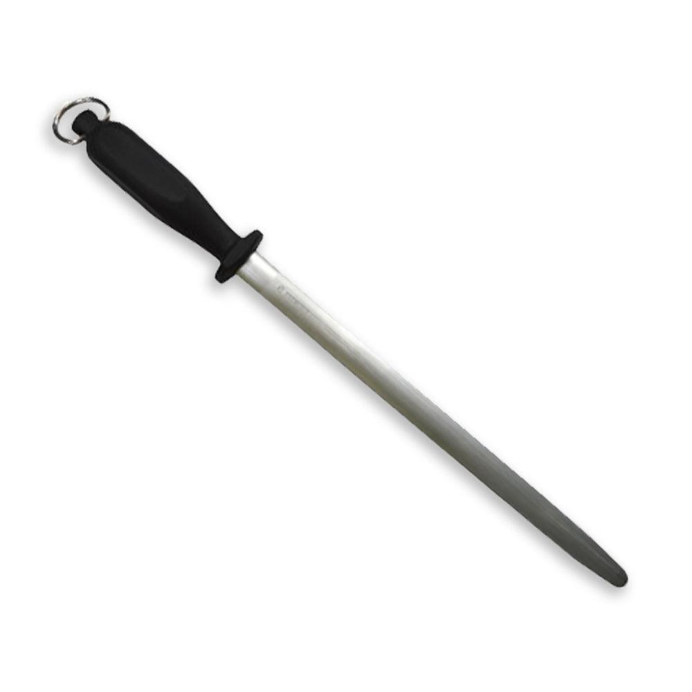 Sharpening steel, Victorinox Butchers Fine Sharpening Steel - 30cm Oval, with a silver oval steel and black plastic handle.