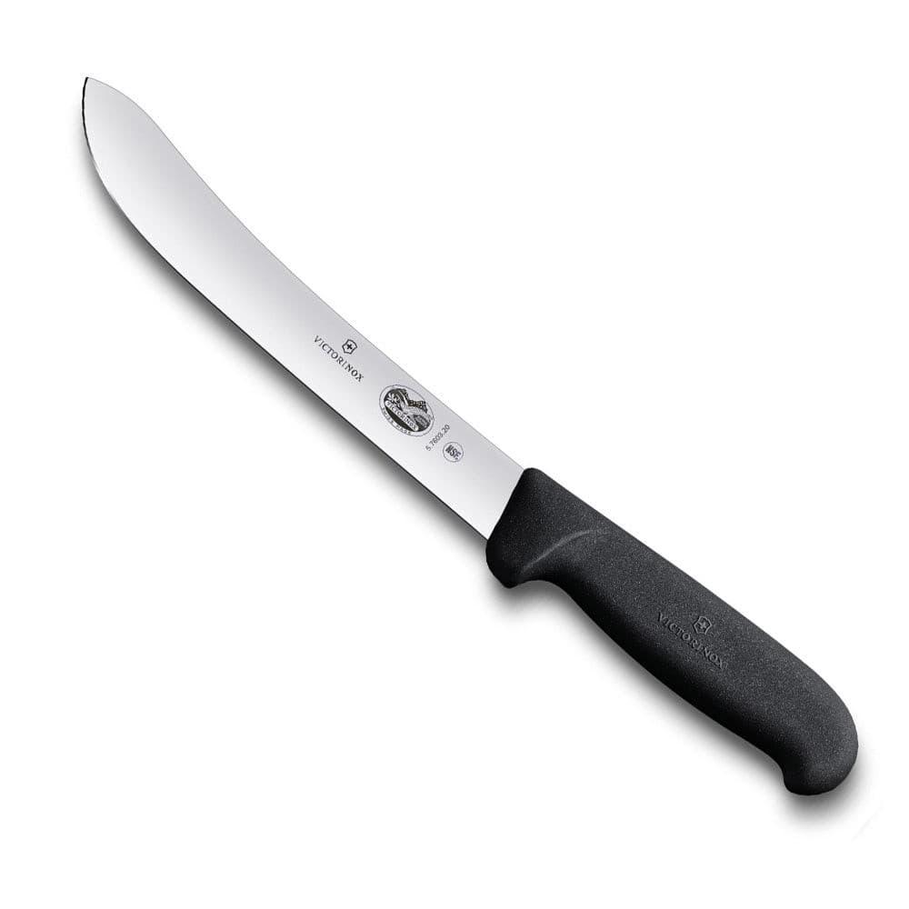 Victorinox Butchers Knife - 20cm, Black Handle with a long, smooth silver blade and textured black handle