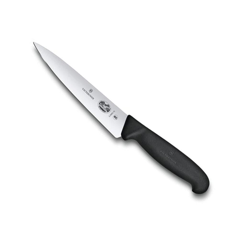 Victorinox Carving Knife - 15cm, Black Handle, with a straight stainless steel blade and ergonomic black handle.