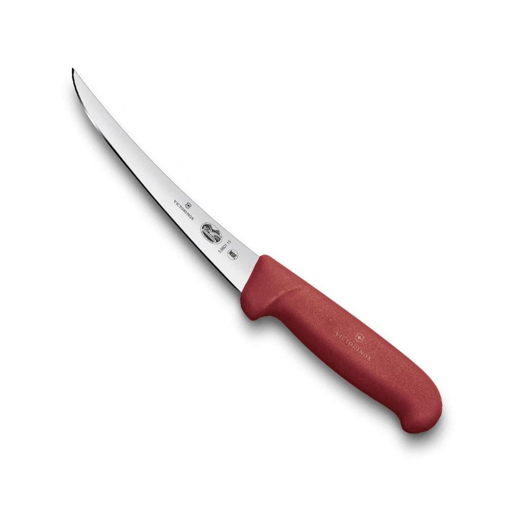 Victorinox Fibrox Boning Knife - 12cm - Curved, Narrow Blade with a slim stainless steel blade and red textured handle