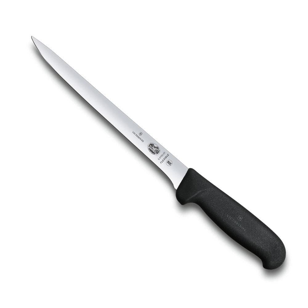 Victorinox Filleting Knife - 20cm, Black Handle with a long, narrow stainless steel blade and textured black handle