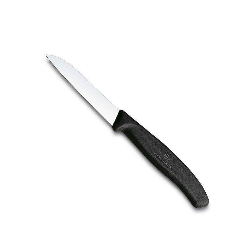 Victorinox Paring Knife - Straight Edge, 8cm with a shiny straight stainless steel blade and ergonomic black handle