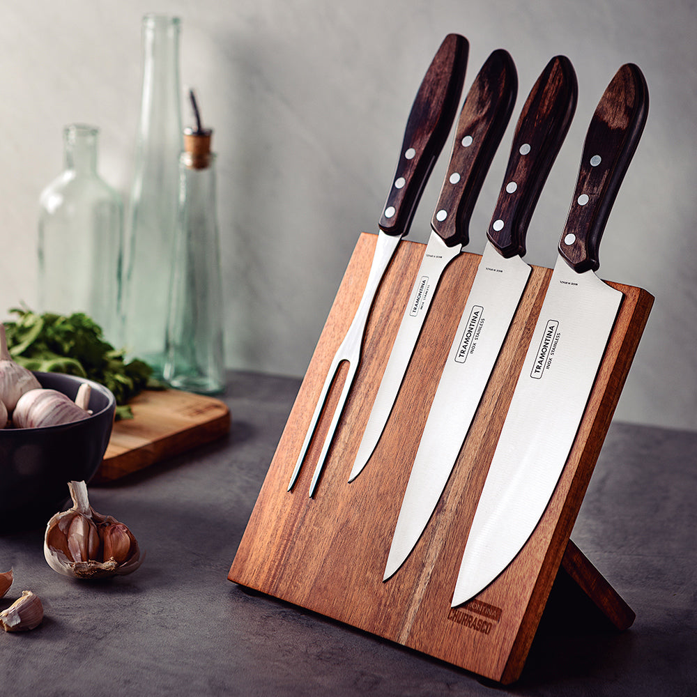 Churrasco Barbecue Knife Block 5 Piece - Brown