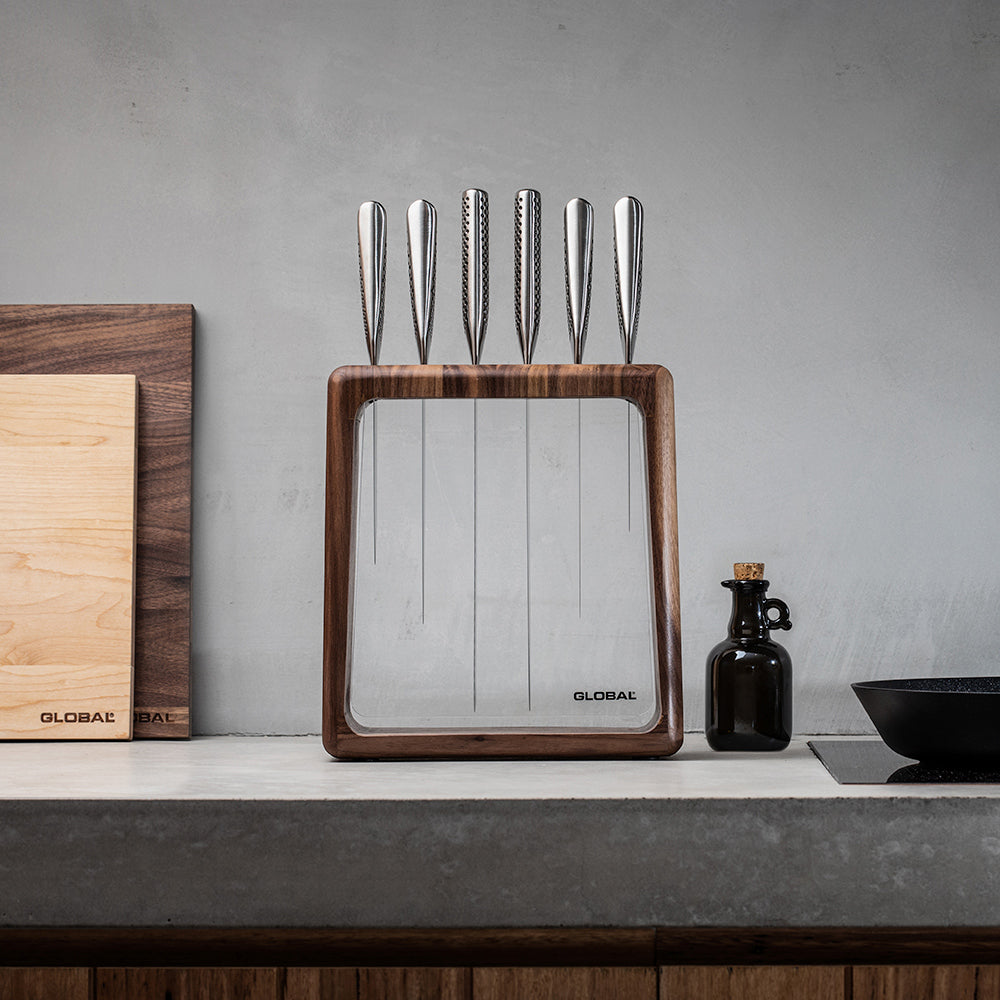 Global Hashira 7 Piece Knife Block Set - Walnut