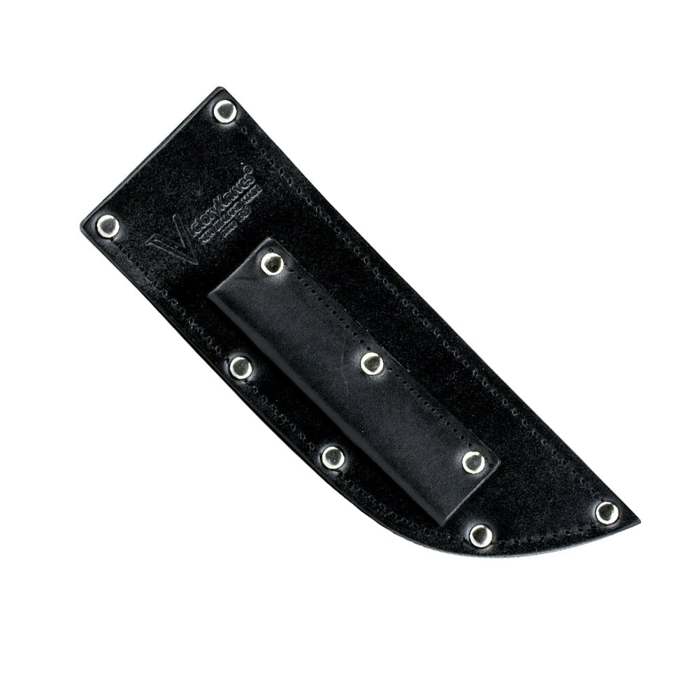 Leather Boning Sheath - Victory black leather sheath with a stitched edge, metal rivets and a raised steel pocket