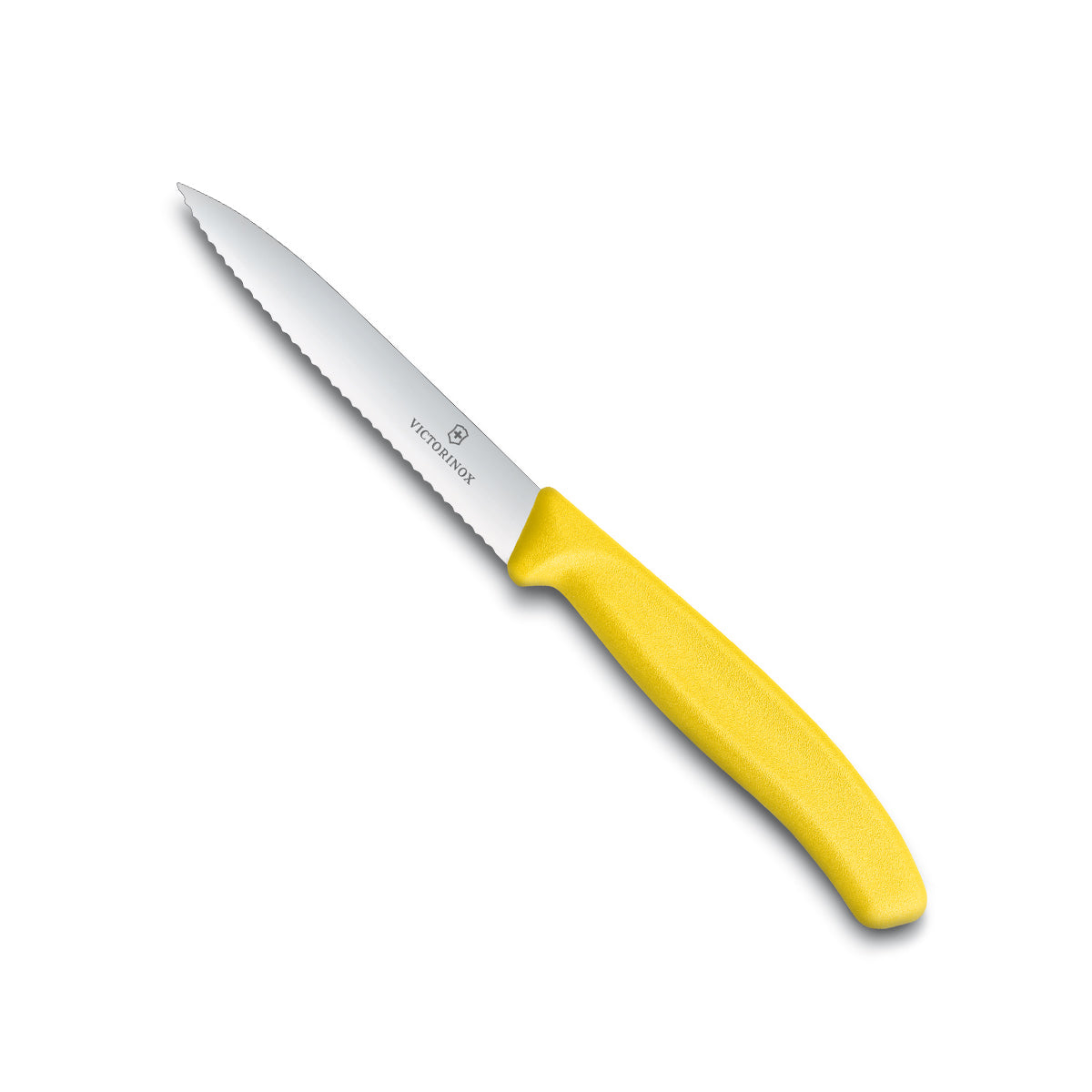 Paring Knife - Victorinox - 10cm with a silver wavy-edge blade, pointed tip and bright yellow ergonomic handle