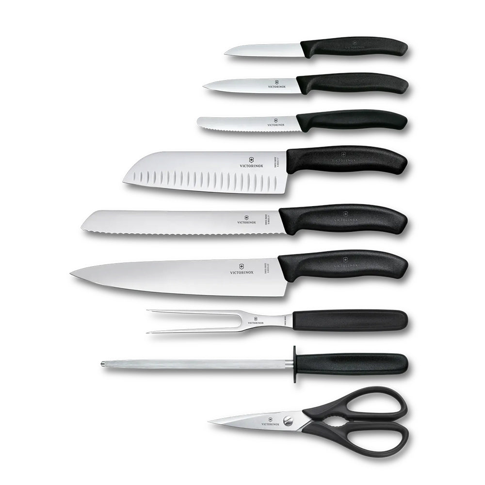 Victorinox Classic Cutlery Block Set - 9 Pieces - Black Handles