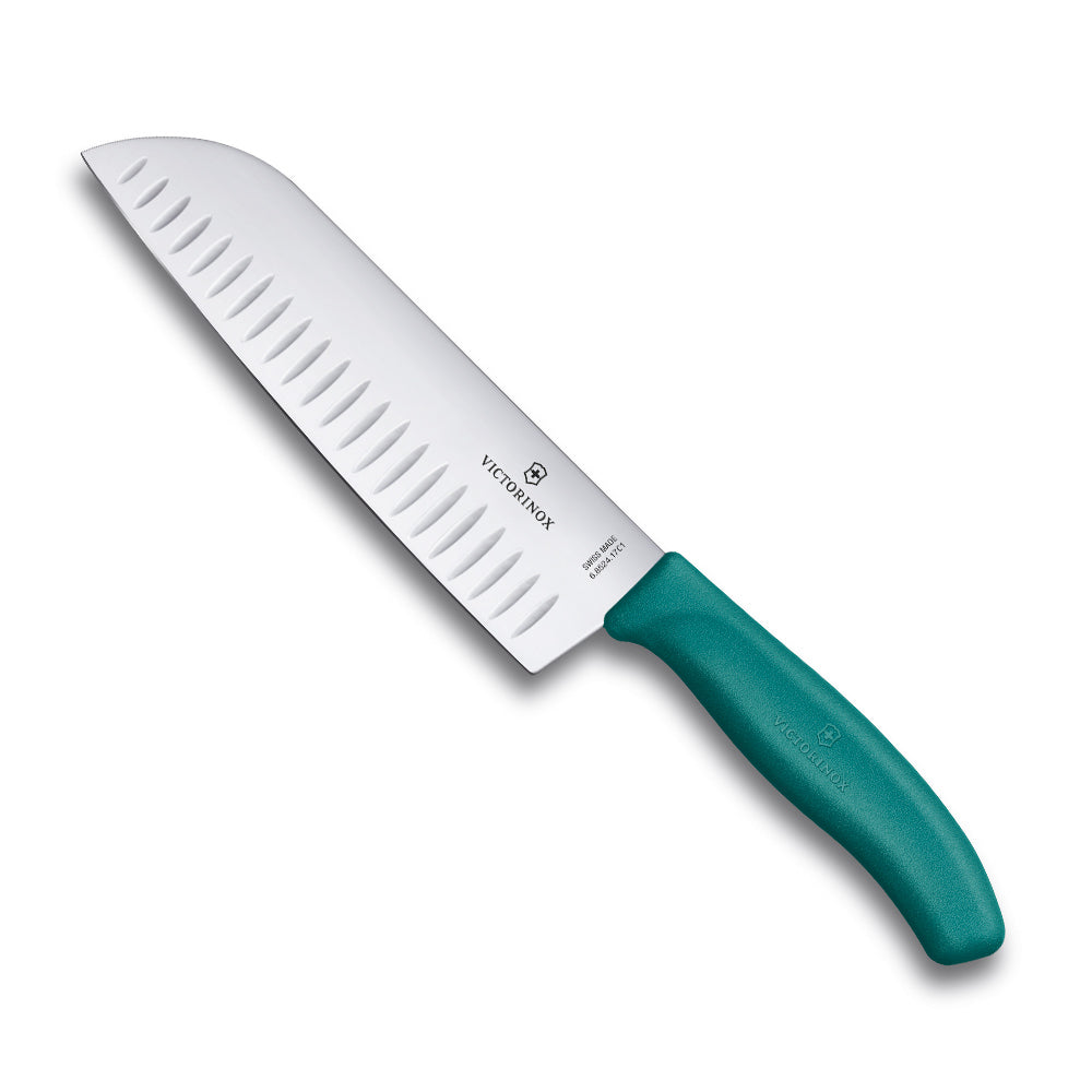 Swiss Classic Santoku Knife, 17cm with Green Handle, Fluted Edge