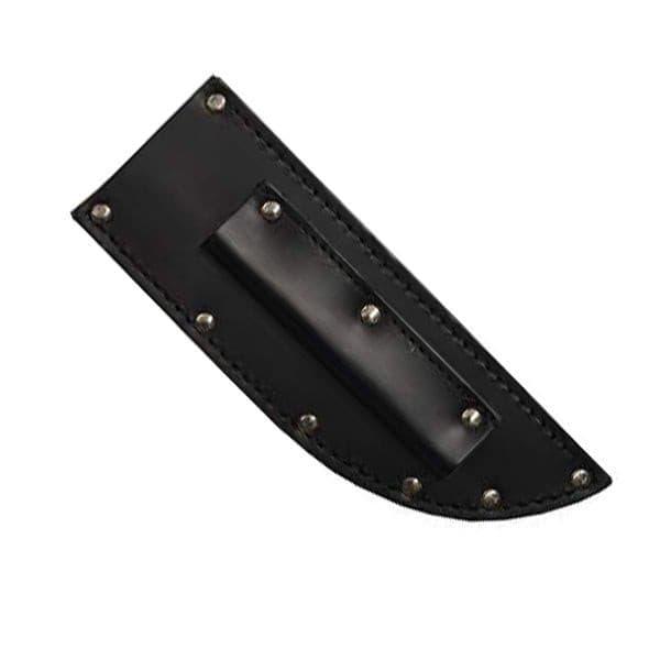 Leather Sheath - Straight Knives - Taurus, black leather sheath with stitched edges, metal rivets and a raised steel pocket.