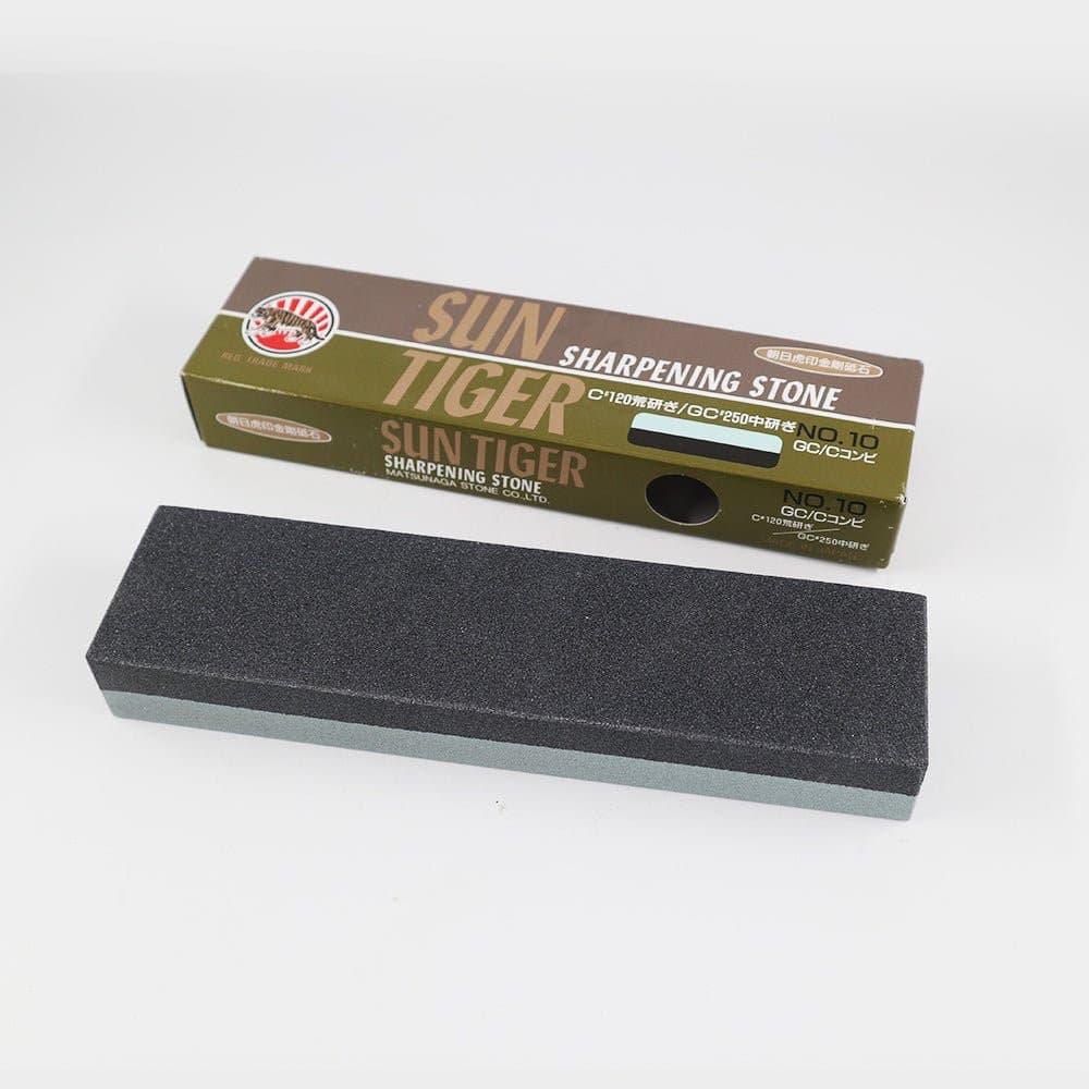 Water sharpening stone, charcoal grey silicon carbide with a fine granular surface and two grit sides; Sun Tiger - Bench Stone Water Combinaton 120/240 Grit