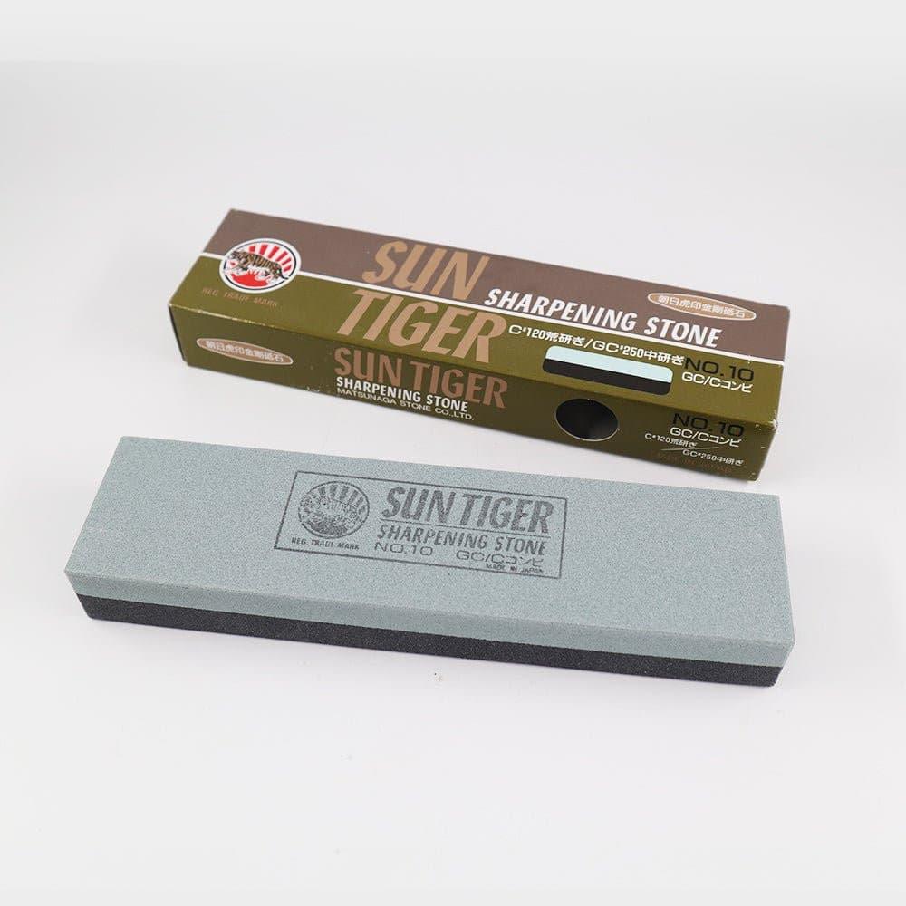 Sun Tiger - Bench Stone Water Combinaton 120/240 Grit sharpening stone, grey rectangular silicon carbide block with branded box