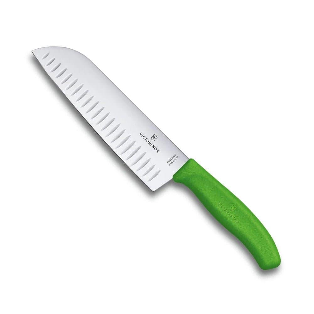 Swiss Classic Santoku Knife, 17cm with Green Handle, Fluted Edge - Knife Store