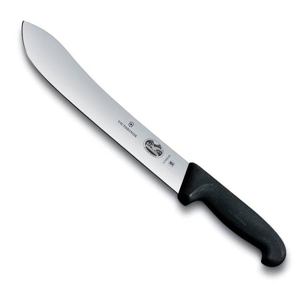 Victorinox Butchers Knife - 25cm with a long stainless steel blade and black textured handle for a secure grip.