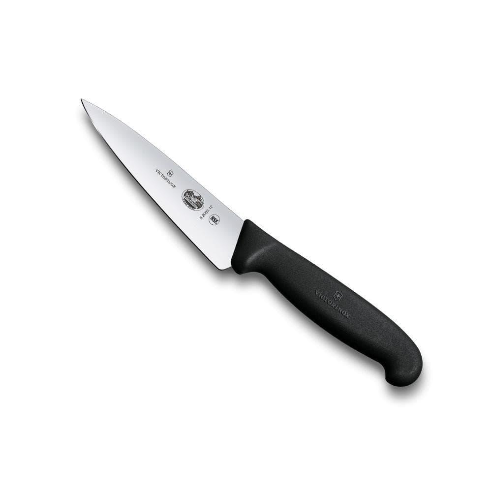 Victorinox Carving Knife - 12cm, Black Handle with a straight stainless steel blade and textured black Fibrox handle