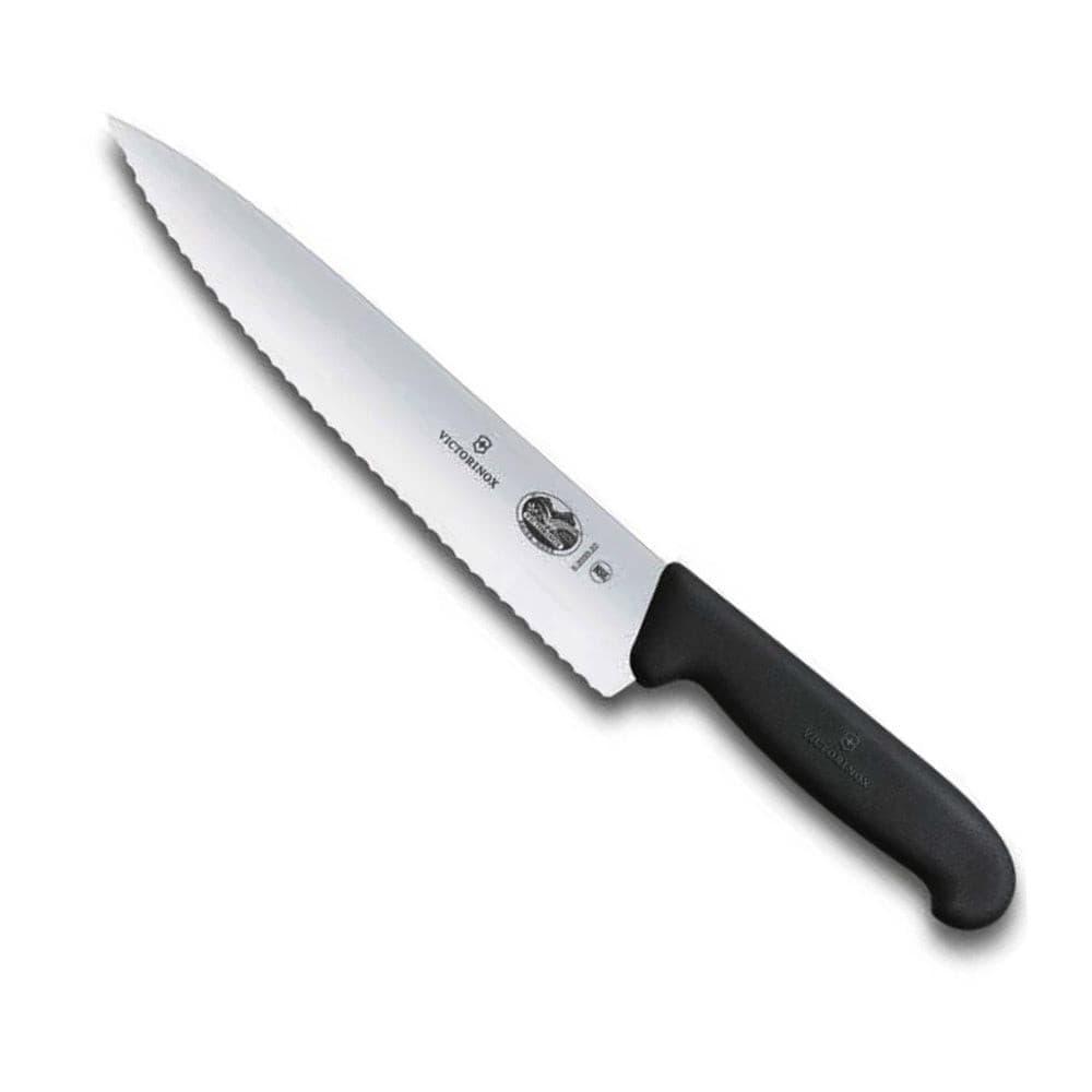 Victorinox Carving Knife - 22cm, Serrated Blade with a long stainless steel serrated blade and black textured handle