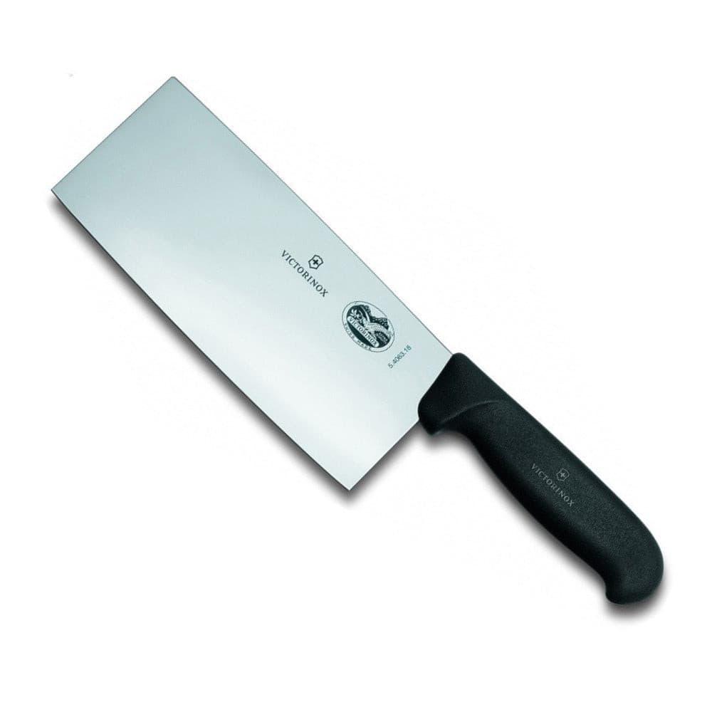 Victorinox Chinese Chefs Knife - 18cm, Black Handle with a broad, polished stainless steel blade and textured black handle
