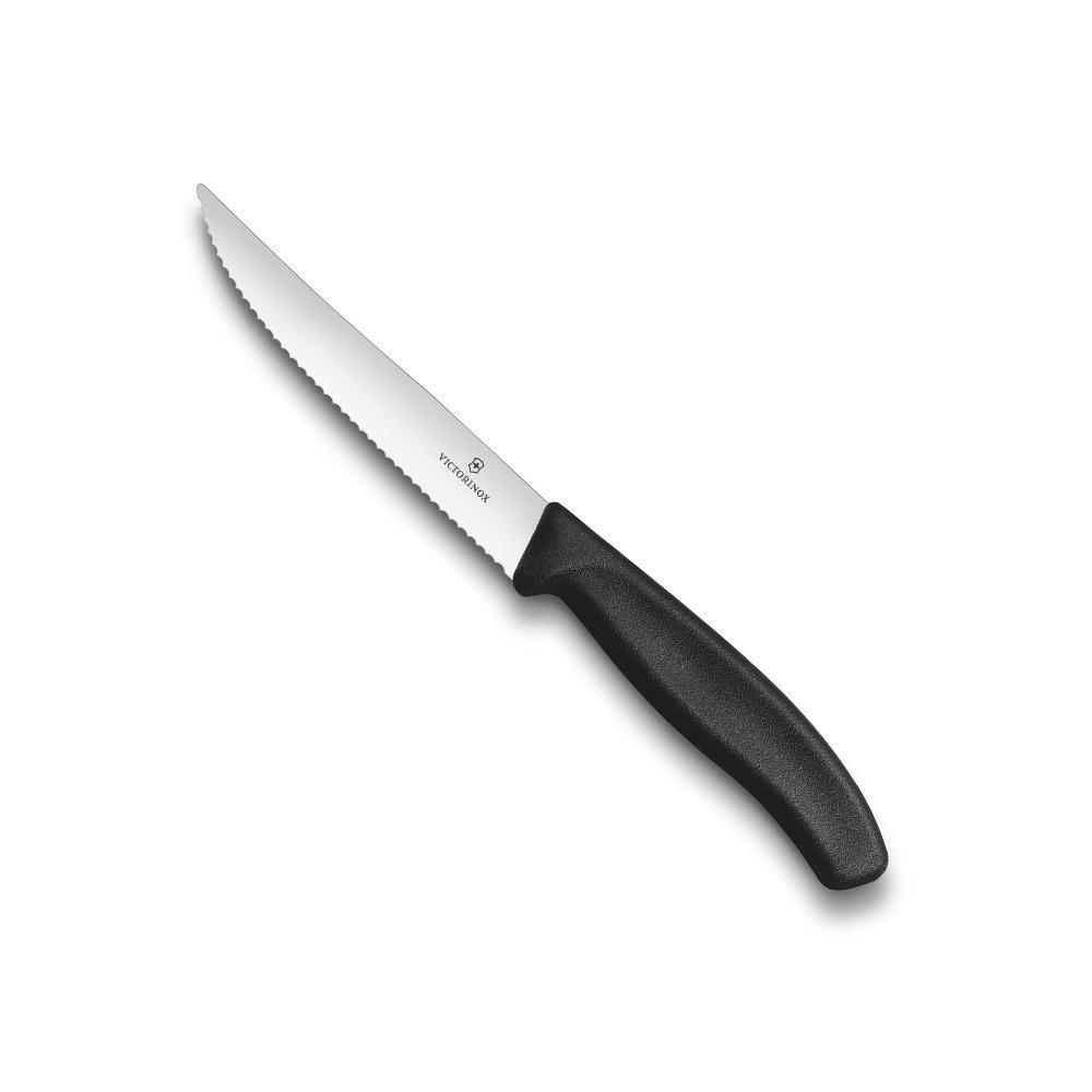Victorinox Classic Gourmet Steak Knife - 12cm with a silver wavy-edge blade and a curved black handle.