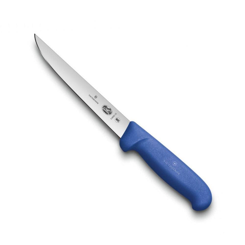 Victorinox Fibrox Boning Knife - 15cm with a slim silver stainless steel blade and a blue textured handle