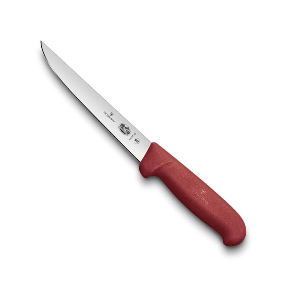 Victorinox Fibrox Boning Knife - 15cm with a slim, curved stainless steel blade and textured red handle