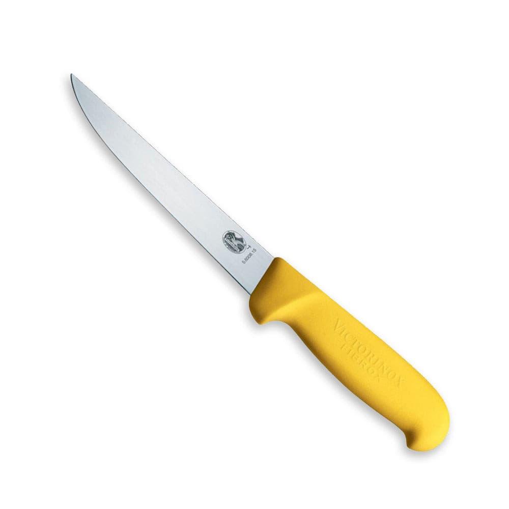 Victorinox Fibrox Boning Knife - 15cm with a slim, straight stainless steel blade and a bright yellow ergonomic handle