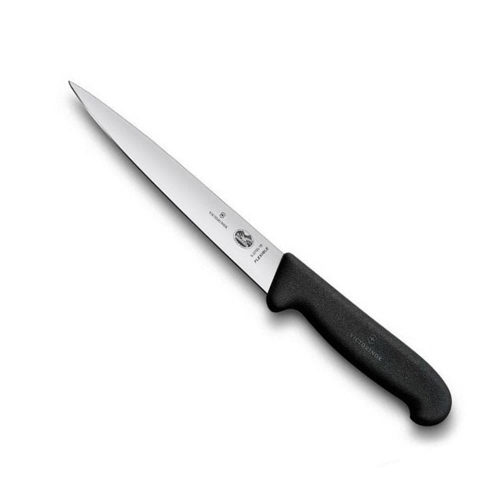 Victorinox Filleting Knife - 18cm, Black Handle with a long, narrow stainless steel blade and textured black handle