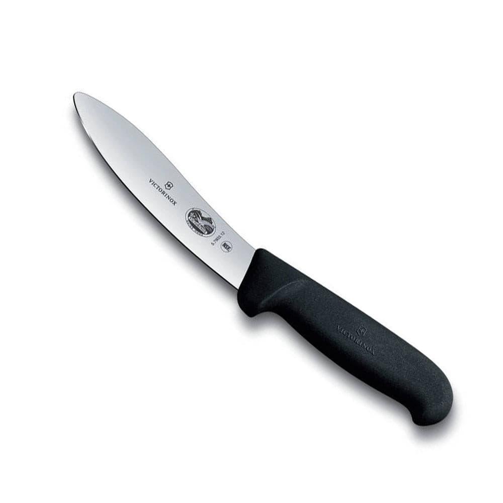 Victorinox Lamb Skinning Knife - 12cm, Black Handle with a broad, curved silver blade and textured black handle.