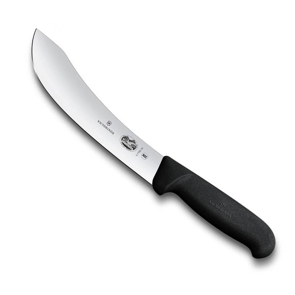Victorinox Skinning Knife - 18cm, Black Handle with a curved, wide stainless steel blade and textured black handle