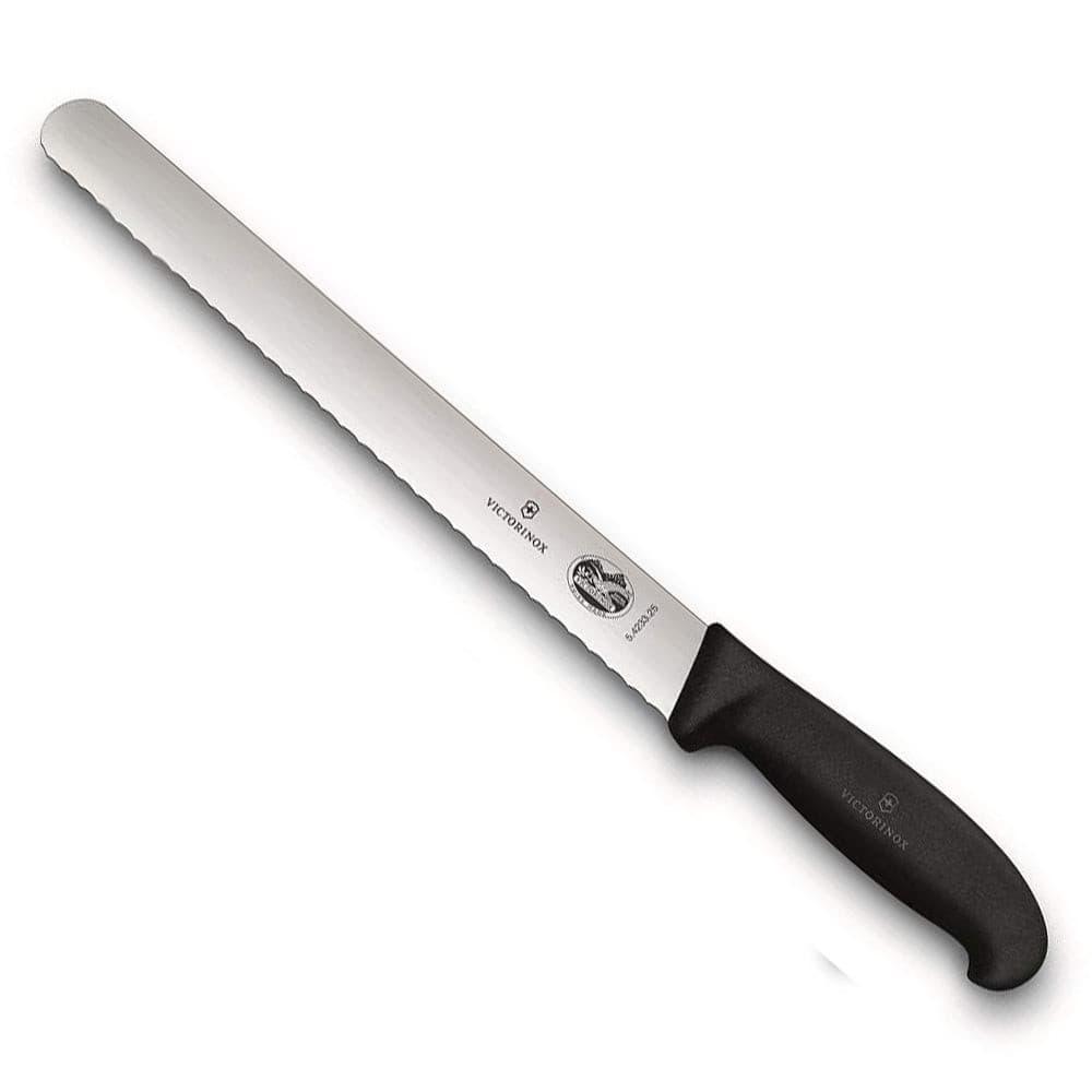 Victorinox Slicing Knife - 25cm, Black Handle with a long stainless steel serrated blade and textured black handle