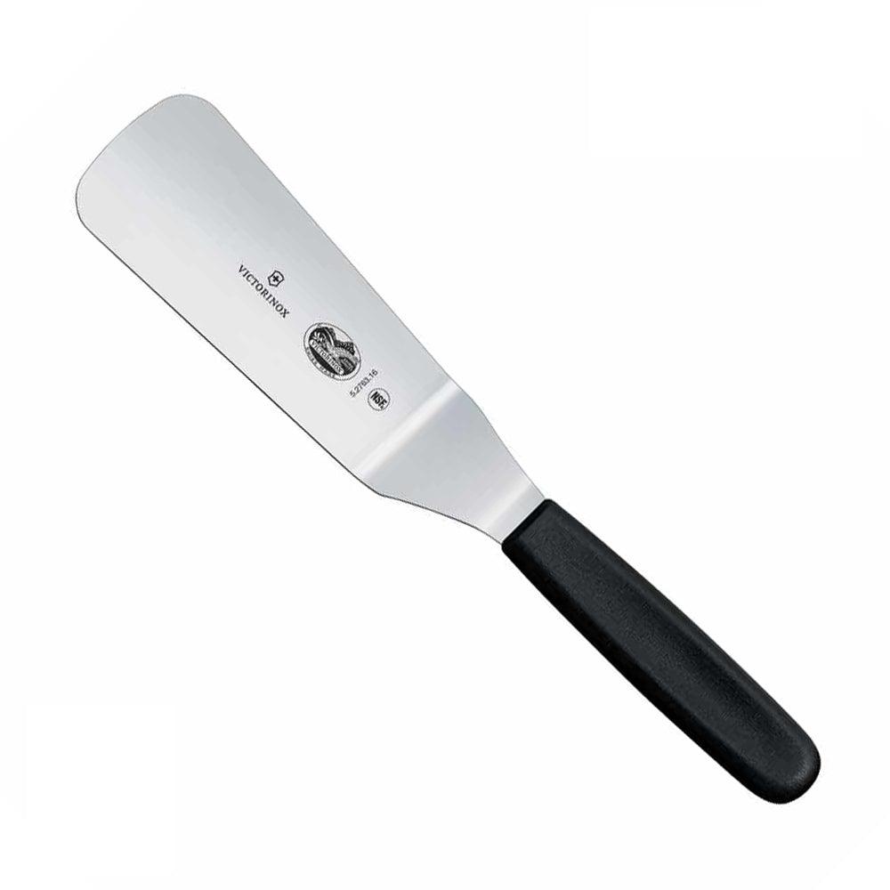 Victorinox Spatula - 12cm Spread Length with a broad, flexible stainless steel blade and black handle.