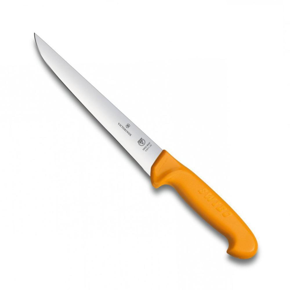 Victorinox Sticking Knife - Swibo 20cm, with a long straight stainless-steel blade and bright orange ergonomic handle.