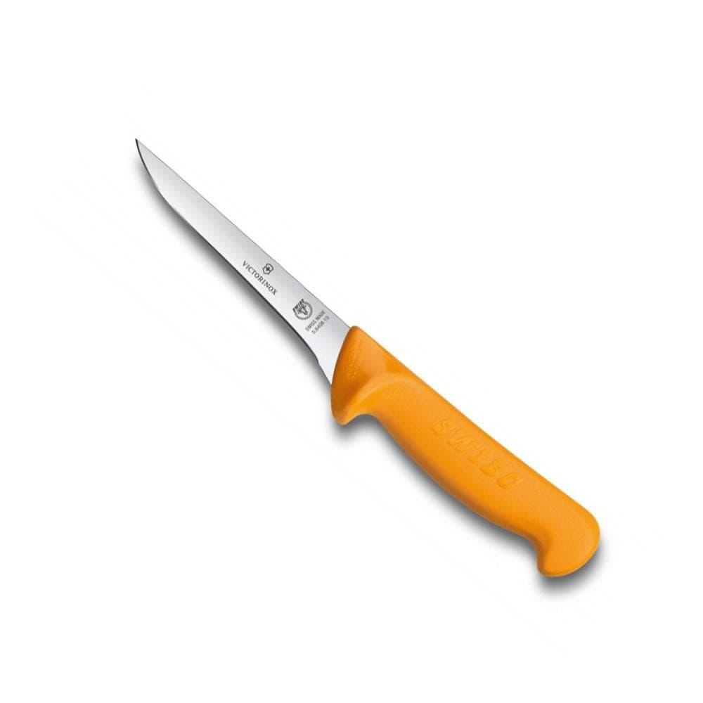 Boning knife with a slim, straight stainless steel blade and bright orange non-slip handle, Victorinox - Swibo Boning Knife - 13cm