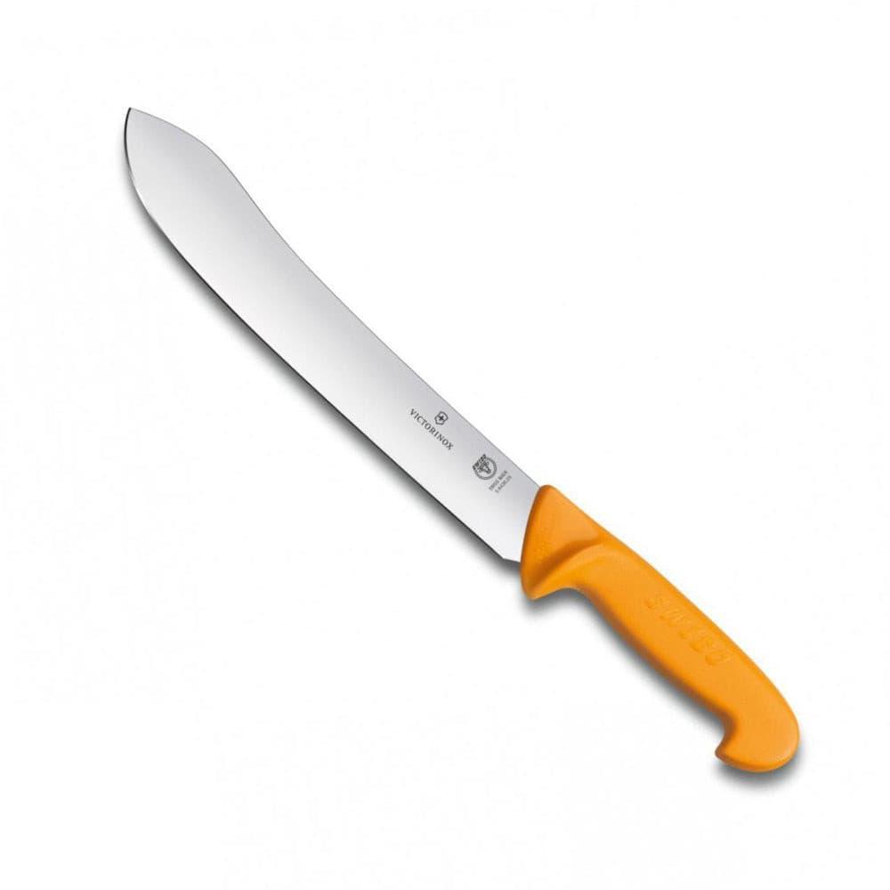 Victorinox - Swibo Butchers Knife - 25cm, stainless steel knife with a long silver blade and bright orange ergonomic handle.