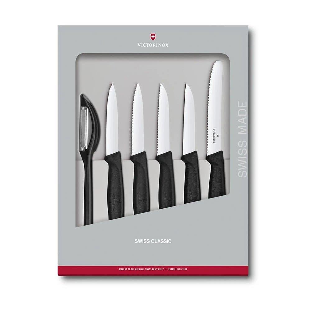 Victorinox Swiss Classic Paring 6 Piece - Black knife set with black ergonomic handles, stainless steel blades and peeler, boxed collection