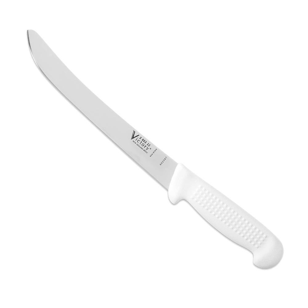 Filleting knife with a broad stainless steel blade and white textured ergonomic handle, Victory Broad Filleting Knife - 22cm